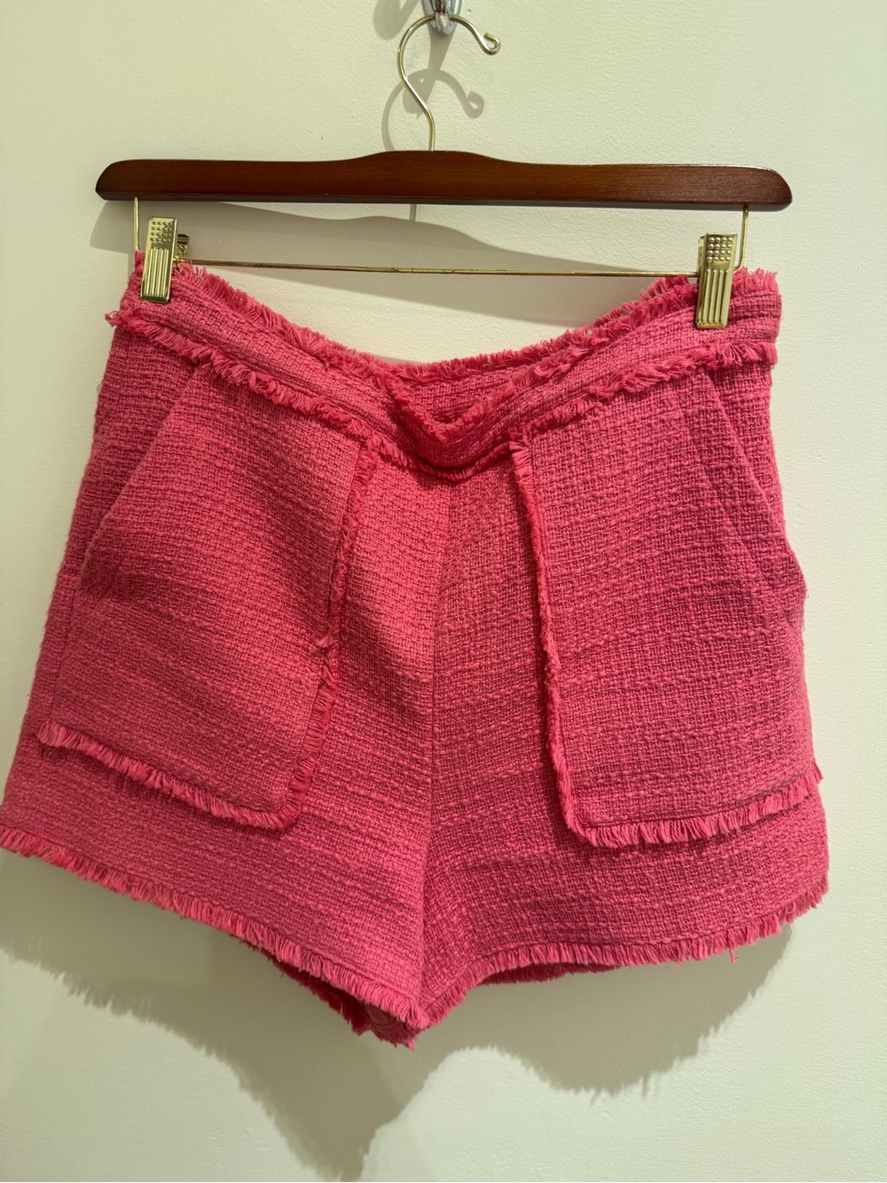 Elie Tahari Hot Pink Tweed Fringe Pocket Shorts